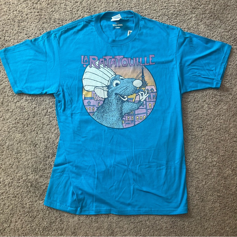 NWOT La Ratatouille Graphic Tshirt Bright Turquoise Blue Unisex Medium